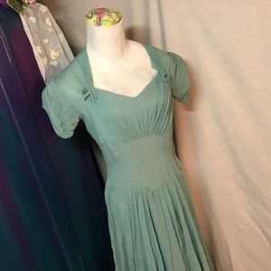 **SOLD** Early 1940’s Dusty Green Evening Dress